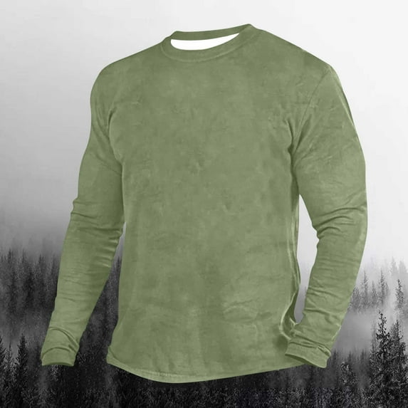 Awdenio Mens Long Sleeved Slim Top With Round Neck And Solid Color Top Regular Fit, Woven Construction for Ultimate Comfort