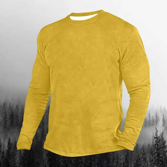 Awdenio Mens Long Sleeved Slim Top With Round Neck And Solid Color Top Regular Fit, Woven Construction for Ultimate Comfort