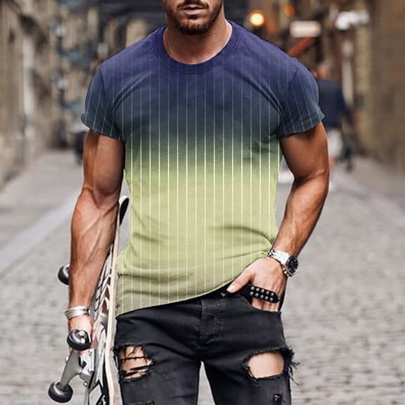 Awdenio Mens New Fashion Casual Men T-shirt Gradient Print Sports Short Sleeve Round-Neck Blouses Shirts for Summer, Sports, Outdoor