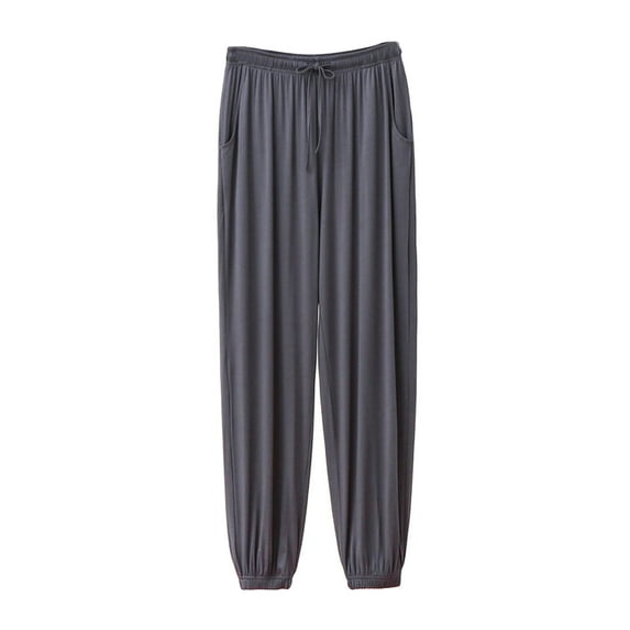 Awdenio Mens Pajama Full Length Pants Pajama Pants Pockets Drawstring Knit Solid Cotton Button Fly Lounging, and Leisure Activities