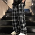 thumbnail image 1 of Awdenio Mens Pajama Pants Checkered Baggy Pants Plaid Wide Leg Flared Drawstring Trousers with Pockets, 1 of 4