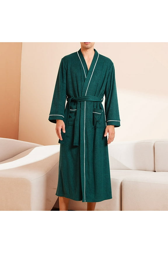Mens Pajama Robes Elastic Waist Summer Solid Casual Quick-Drying Elegant With Bandage Pockets Cozy Loungewear Robes