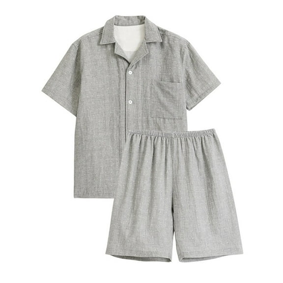 Awdenio Mens Pajama Sets Casual Homewear Fashion Plaid Polka Dots Printed Short-Sleeve Tops Trousers Turndown Collar Night Pajamas Suits Two-piece Set