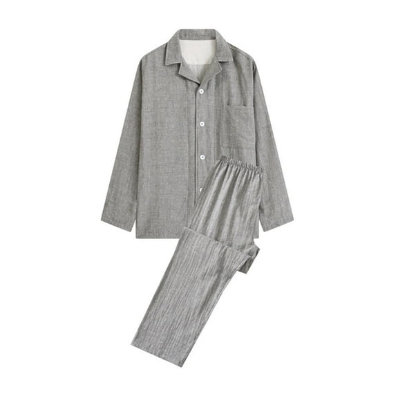 Awdenio Mens Pajama Sets Casual Homewear Long-Sleeve Fahsion Plaid Printed Tops Trousers Turndown Collar Skin-Friendly Night Pajamas Suits Sleep Wear