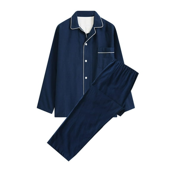 Awdenio Mens Pajama Sets Casual Homewear Long-Sleeve Fahsion Plaid Printed Tops Trousers Turndown Collar Skin-Friendly Night Pajamas Suits Sleep Wear