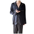 thumbnail image 1 of Awdenio Mens Pajama Sets Long Sleeve Tops Long Pants Pocket Drawstring Elastic Belt Casual Pants Satin Silk Nightshirt Pajamas Comfy Sleepwear Two-piece Set, 1 of 3