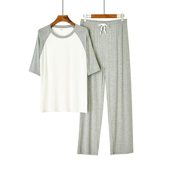 Awdenio Mens Pajama Sets Pajama Set Sleepwear Lightweight Quick Dry Short Sleeve Shirts Long Pants Trousers Soft Comfy Sleep Sets