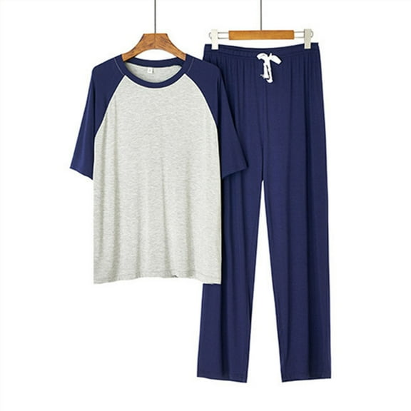 Awdenio Mens Pajama Sets Pajama Set Sleepwear Lightweight Quick Dry Short Sleeve Shirts Long Pants Trousers Soft Comfy Sleep Sets