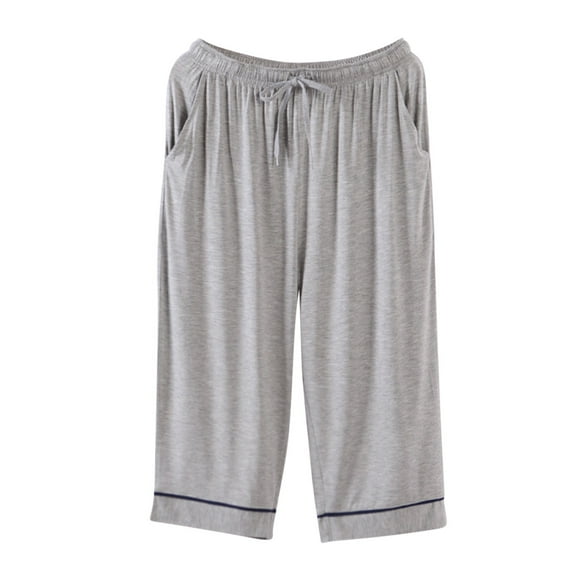 Awdenio Mens Pajama Shorts Casual Home Sleepwear Skin-Friendly Thin Loose Pants Pajama Solid Color Pajama Conventional Fit Capris Pants