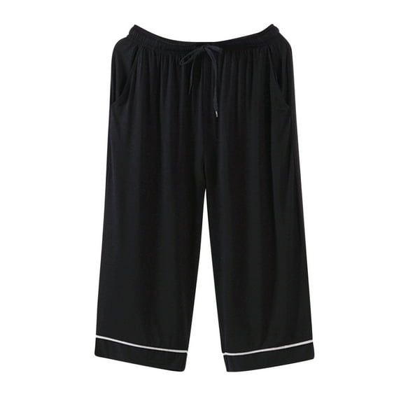 Awdenio Mens Pajama Shorts Casual Home Sleepwear Skin-Friendly Thin Loose Pants Pajama Solid Color Pajama Conventional Fit Capris Pants