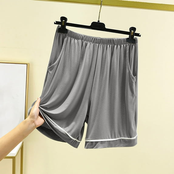 Awdenio Mens Pajama Shorts Home Pants Thin Casual Shorts Outer Wear Solid Color Quick-Drying Pajamas Lightweight Regular Fit Pants