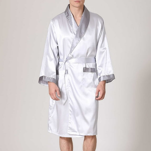 Awdenio Mens Pajamas Set Satin Robe Lightweight Long Sleeve Silk Kimono Bathrobe with Shorts Set Sleepwear