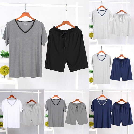 Awdenio Mens Pajamas Set Summer Pjs Sleepwear Short Sleeve Shirts Soft Lightweight Sleep Sets Loungewear with Pockets