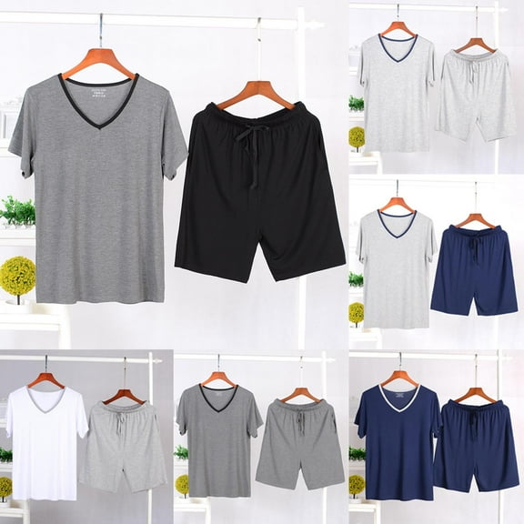 Awdenio Mens Pajamas Set Summer Pjs Sleepwear Short Sleeve Shirts Soft Lightweight Sleep Sets Loungewear with Pockets