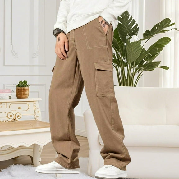 Awdenio Mens Pants Cargo Pants Classic Fit Work Pants Casual Elastic Waist Men Pants with Pcckets