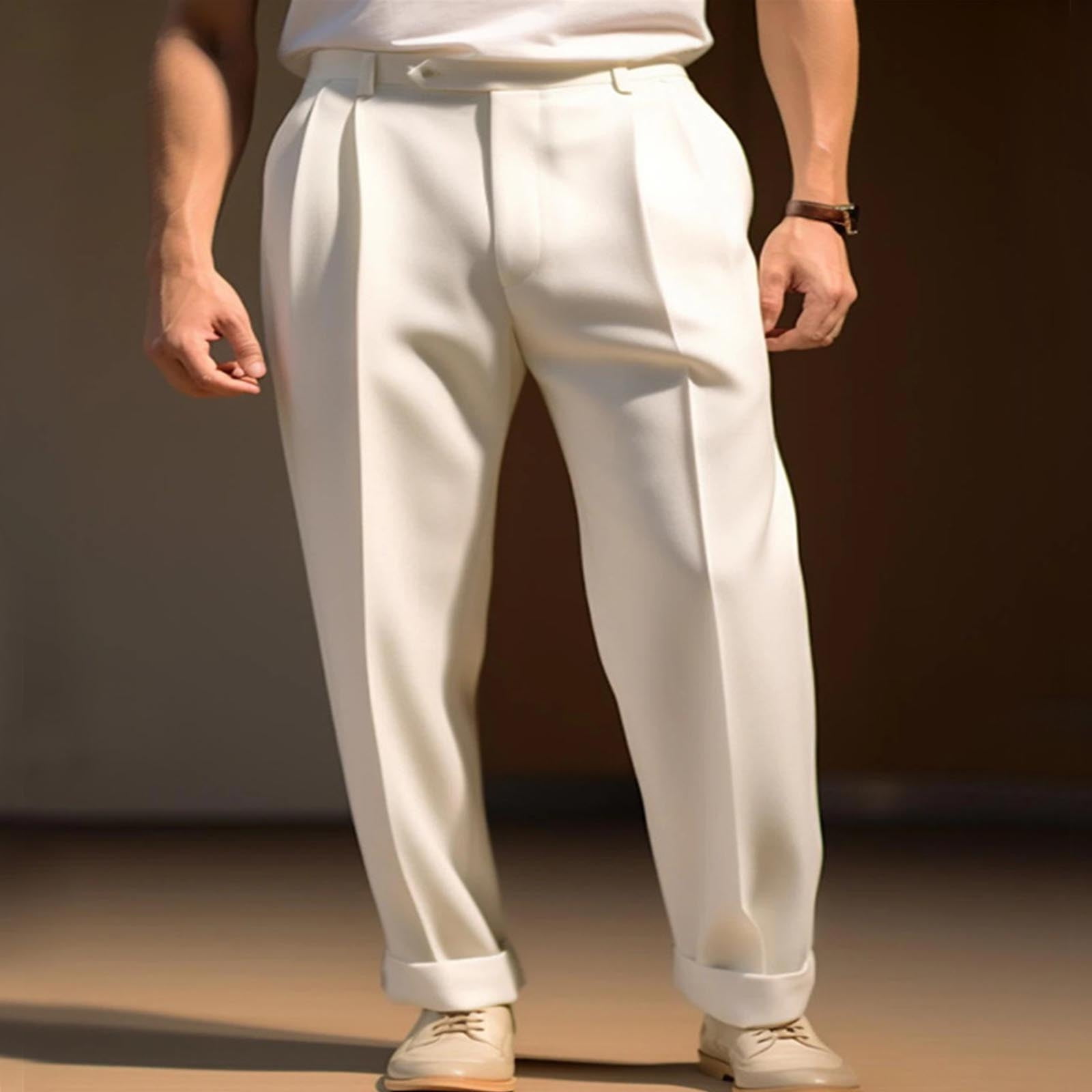 Men's SOLID BLACK No Pleat - FLAT FRONT DRESS HAND MADE RELAX FIT PANTS UNHEMMED UNFINISHED BOTTOM main image 1