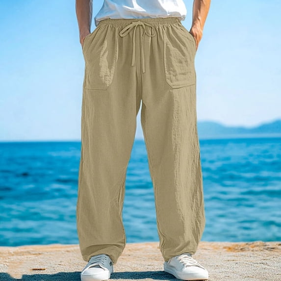 Awdenio Mens Pants Lightweight Drawstring Waist Wide-Leg Palazzo Yoga Beach Pants