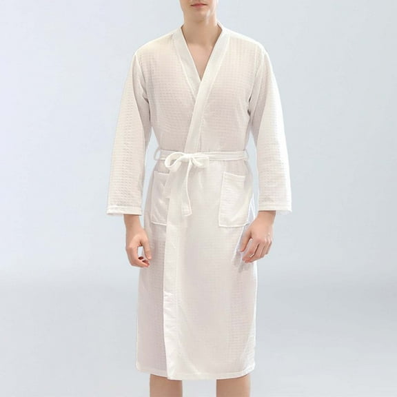 Awdenio Mens Robes Lightweight Spa Knit Shawl Hotel Bathrobe Summer Soft Knee Length Sleepwear