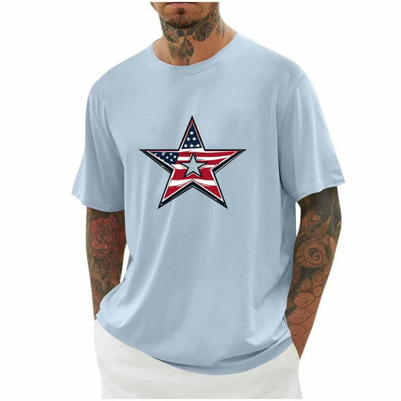 Awdenio Mens Shirts 4th of July T-Shirt USA Print Independence Day Patriotic Tops Stars and Stripes Tees