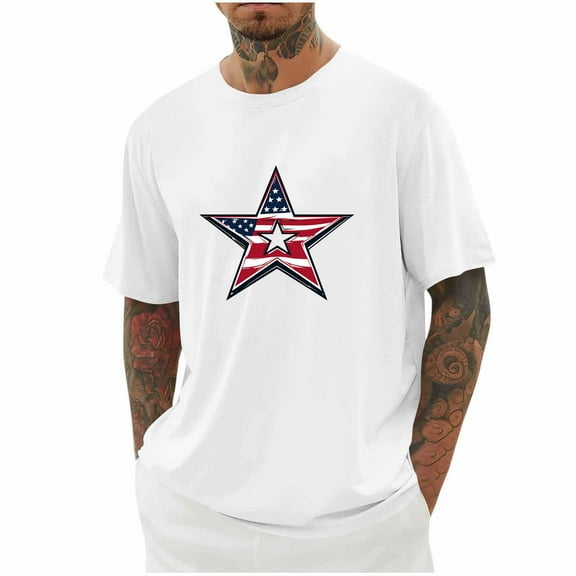 Awdenio Mens Shirts 4th of July T-Shirt USA Print Independence Day Patriotic Tops Stars and Stripes Tees
