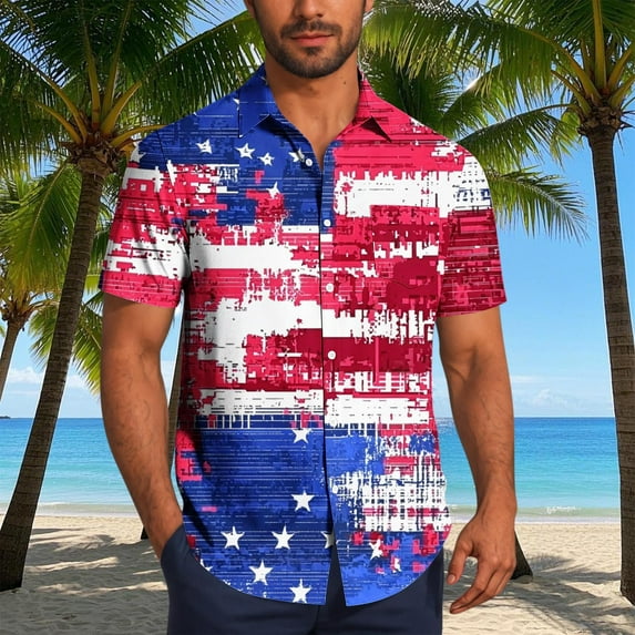 Awdenio Mens Shirts American Flag Shirt 4th of July Short Sleeve Button Up Shirts