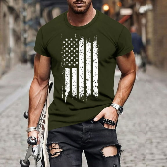 Awdenio Mens Shirts American Flag Shirts Men: 4th of July Patriotic T-Shirt USA Print Independence Day Tee Casual Tops