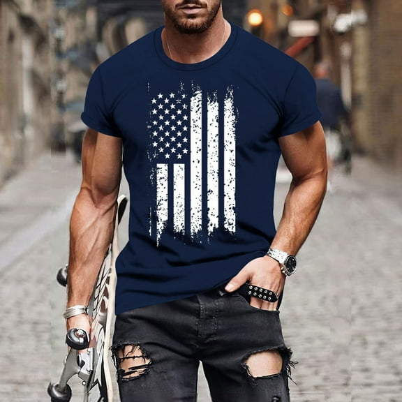 Awdenio Mens Shirts American Flag Shirts Men: 4th of July Patriotic T-Shirt USA Print Independence Day Tee Casual Tops