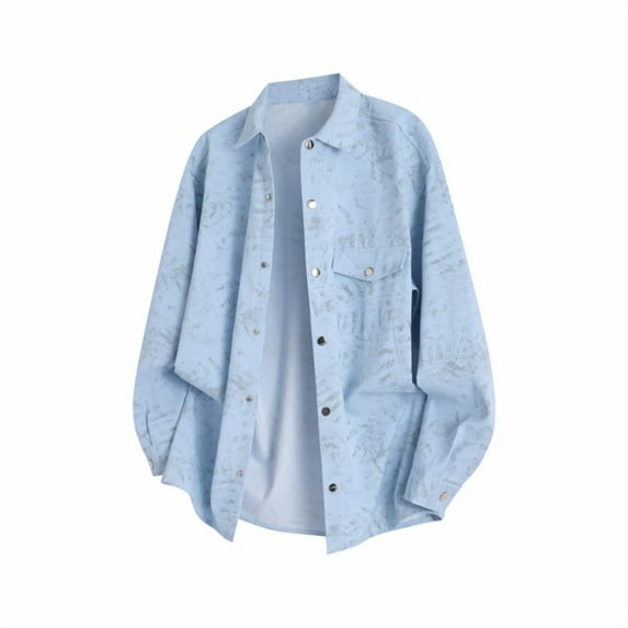 Awdenio Mens Shirts Button Down Jacket Shirt with Flap Pockets Button T-shirt Long Sleeved Cardigan Shirt