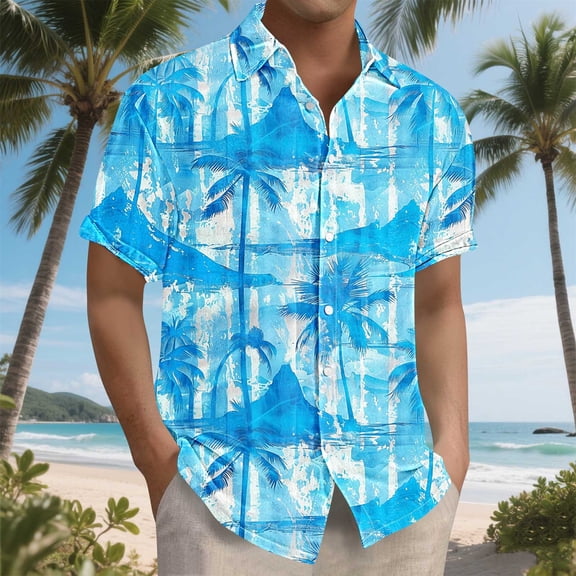 Awdenio Mens Shirts Casual: Beach Vacation Tropical Mens Button Down Short Sleeve Shirt with Pocket