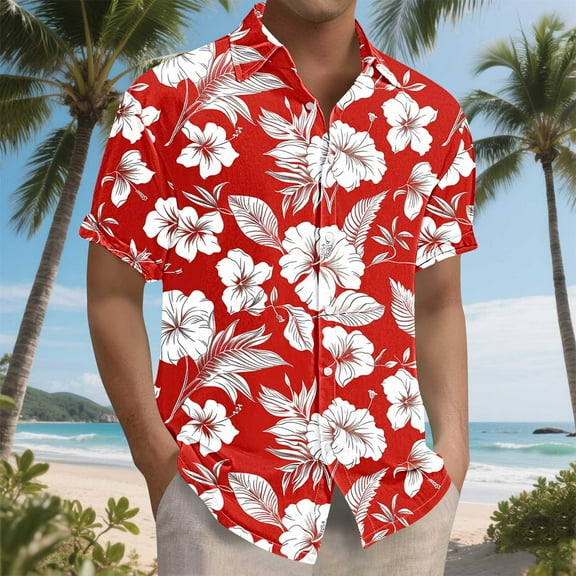 Awdenio Mens Shirts Casual: Beach Vacation Tropical Mens Button Down Short Sleeve Shirt with Pocket