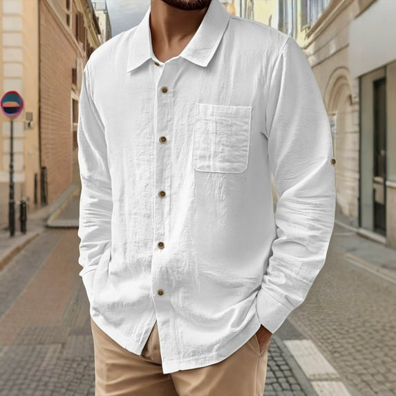 Awdenio Mens Shirts Casual Button Down Long Sleeve Shirt Solid Spread Collar Summer Beach Shirts with Pocket