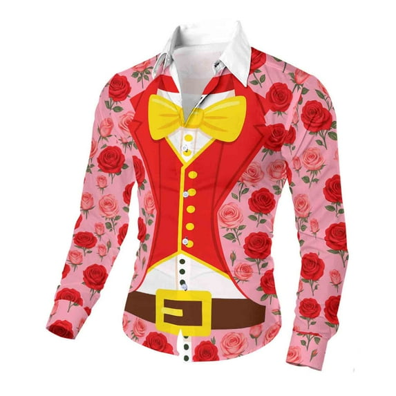Awdenio Mens Shirts Casual Holiday Tuxedo T-Shirts Graphic Long Sleeve Novelty Party Button Top