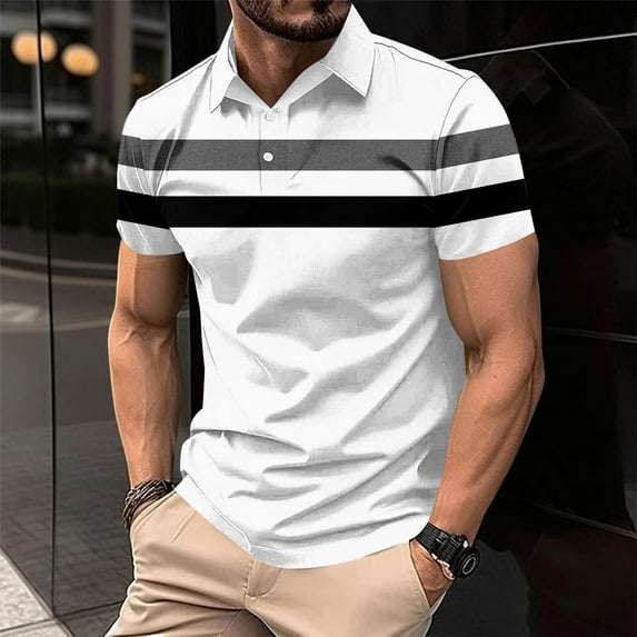 Awdenio Mens Shirts Casual Short Sleeve Work Shirts Color Block Golf Tees Summer Casual Business T Shirt Tops