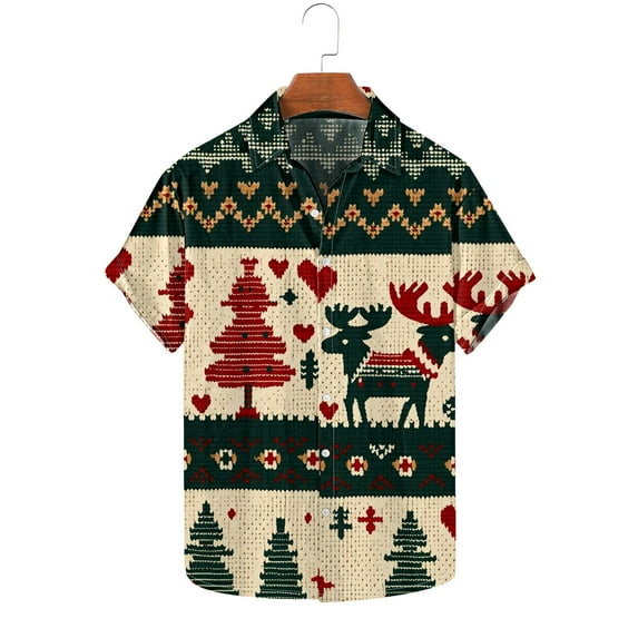 Awdenio Mens Shirts Christmas Hawaiian Shirt for Men Short Sleeve Button Down Plaid Santa Vacation Dress Shirts,Size 3XL