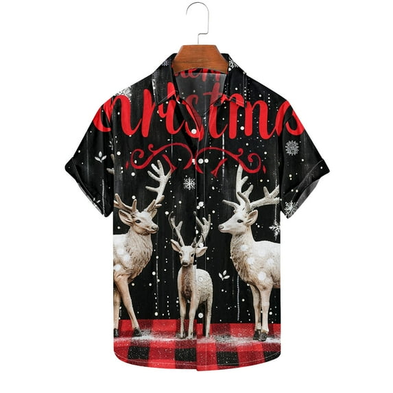 Awdenio Mens Shirts Christmas Hawaiian Shirt for Men Short Sleeve Button Down Plaid Santa Vacation Dress Shirts,Size 4XL