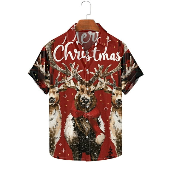 Awdenio Mens Shirts Christmas Hawaiian Shirt for Men Short Sleeve Button Down Plaid Santa Vacation Dress Shirts,Size 4XL
