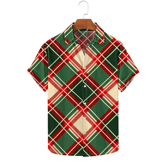 Awdenio Mens Shirts Christmas Hawaiian Shirt for Men Short Sleeve Button Down Plaid Santa Vacation Dress Shirts,Size 5XL