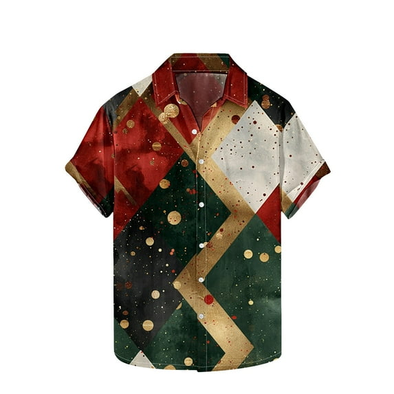 Awdenio Mens Shirts Christmas Hawaiian Shirt for Men Short Sleeve Button Down Plaid Santa Vacation Dress Shirts,Size M