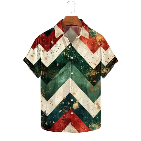 Awdenio Mens Shirts Christmas Hawaiian Shirt for Men Short Sleeve Button Down Plaid Santa Vacation Dress Shirts,Size M