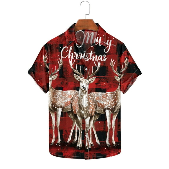 Awdenio Mens Shirts Christmas Hawaiian Shirt for Men Short Sleeve Button Down Plaid Santa Vacation Dress Shirts,Size M