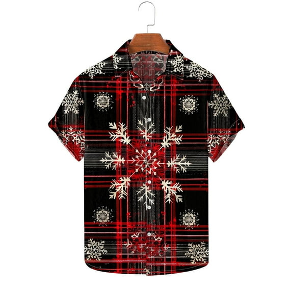 Awdenio Mens Shirts Christmas Hawaiian Shirt for Men Short Sleeve Button Down Plaid Santa Vacation Dress Shirts,Size M