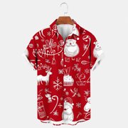 AWDENIO Mens Shirts Christmas Santa Claus Pattern Hawaiian Shirt Beach Tropical Short Sleeve Button Up Shirts Vacation Cruise Summer Clothes,Size M