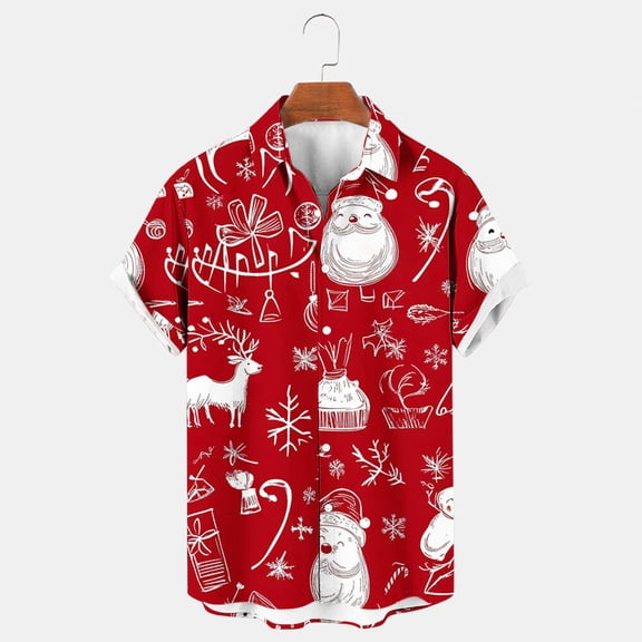 Awdenio Mens Shirts Christmas Santa Claus Pattern Hawaiian Shirt Beach Tropical Short Sleeve Button Up Shirts Vacation Cruise Summer Clothes,Size XL