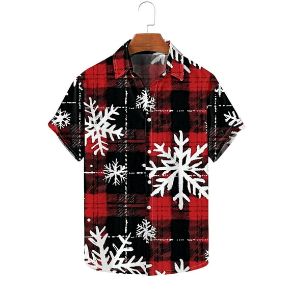 Awdenio Mens Shirts Christmas Hawaiian Shirt for Men Short Sleeve Button Down Plaid Santa Vacation Dress Shirts,Size S
