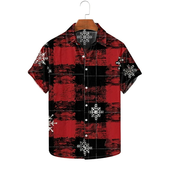 Awdenio Mens Shirts Christmas Hawaiian Shirt for Men Short Sleeve Button Down Plaid Santa Vacation Dress Shirts,Size XL