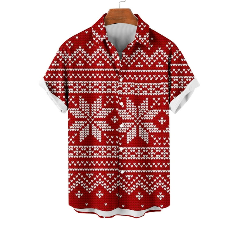 Awdenio Mens Shirts Christmas Santa Claus Pattern Hawaiian Shirt