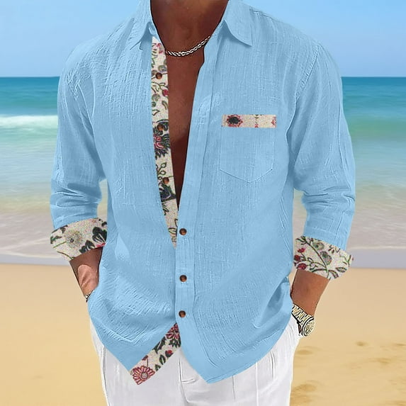 Awdenio Mens Shirts Long Sleeve Button Down Business Formal Shirt Collar Cuff Contrast Casual Shirt Wedding