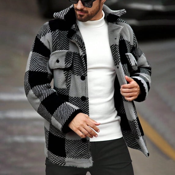 Awdenio Mens Shirts Long Sleeve Plaid Shirt Jackets Button Down Fleece Shacket Casual Fall Soft Outwear