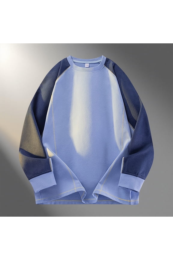 Mens Shirts Oversized Sweatshirts Color Block Long Sleeve Oversized Pullover Top