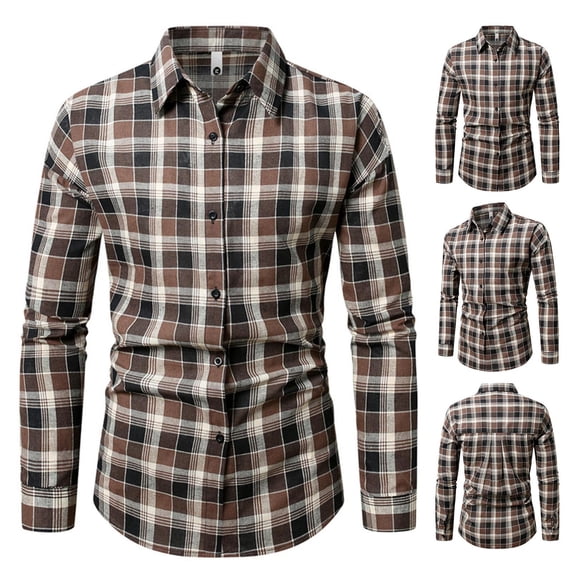 Awdenio Mens Shirts Plaid Checkered Long Sleeve Collared Button Down Casual Shirts